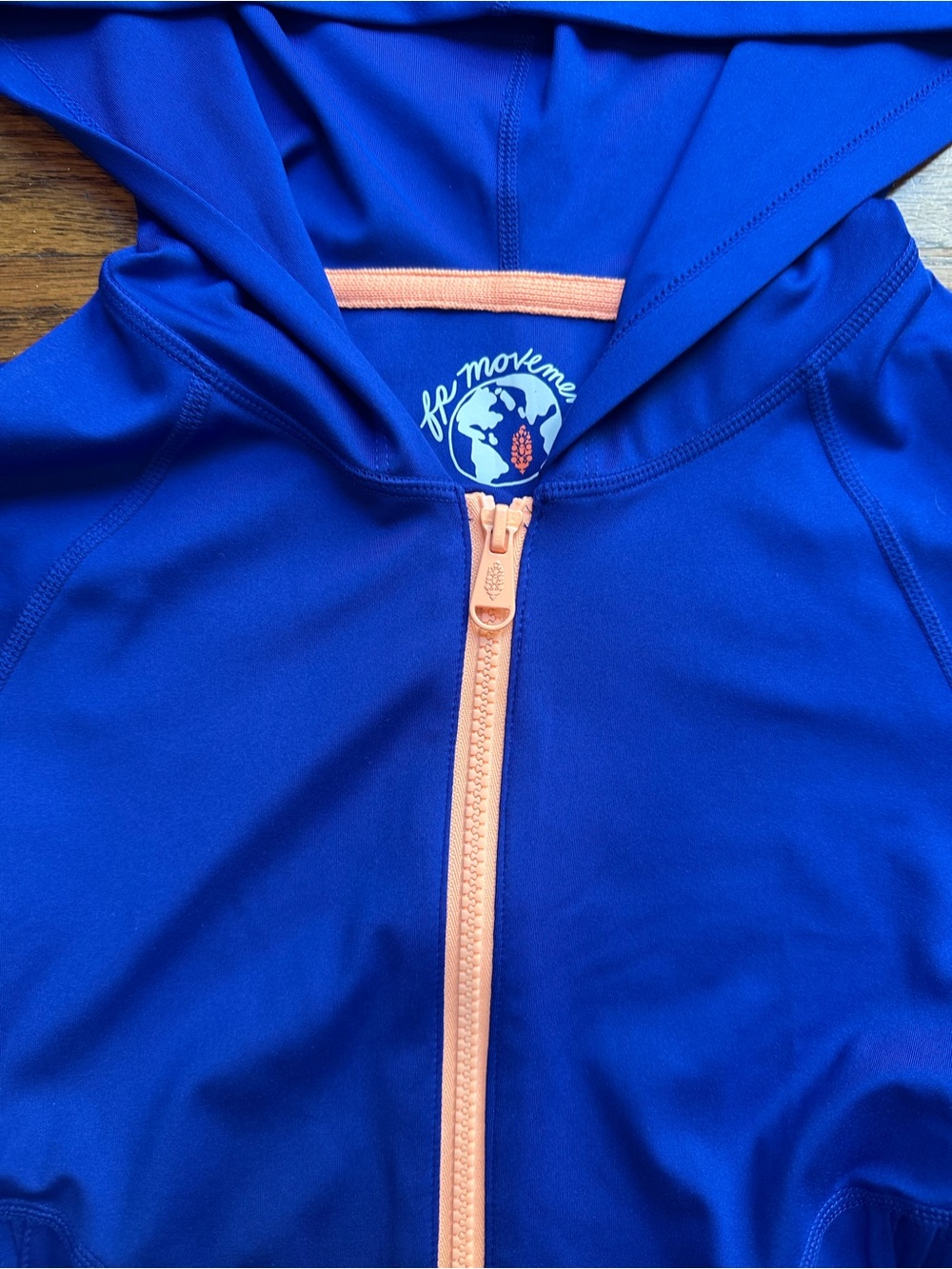 FP Movement by Free People Royal Blue Hooded Zip Jacket Peach Zipper cropped XS - Picture 2 of 7